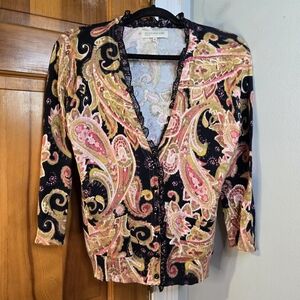 Jones New York Paisley Cardigan With Ruffle Detail